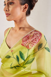 Anaar Lime Organza Silk Saree
